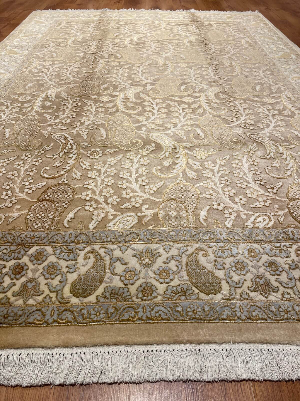 Pelas Silk-Blend Usak Handwoven Rug – 036615 by Camel Carpet