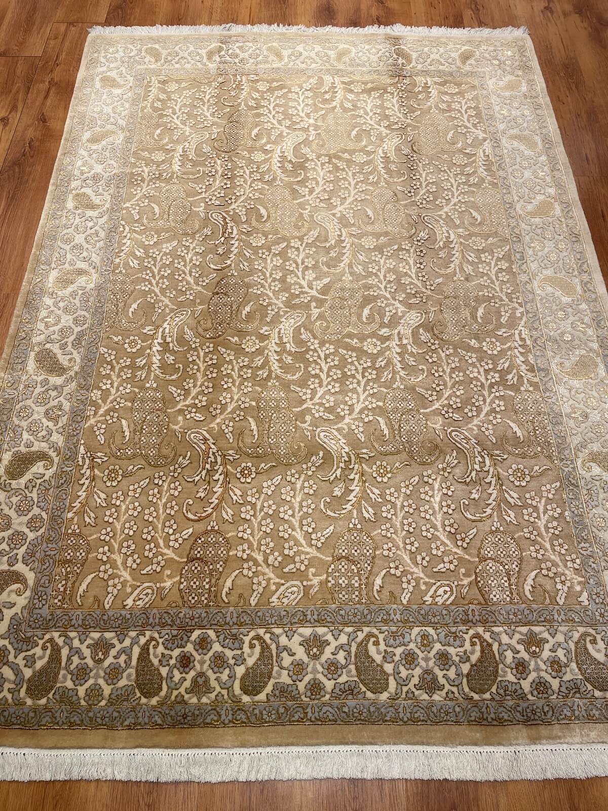 Pelas Silk-Blend Usak Handwoven Rug – 036615 by Camel Carpet