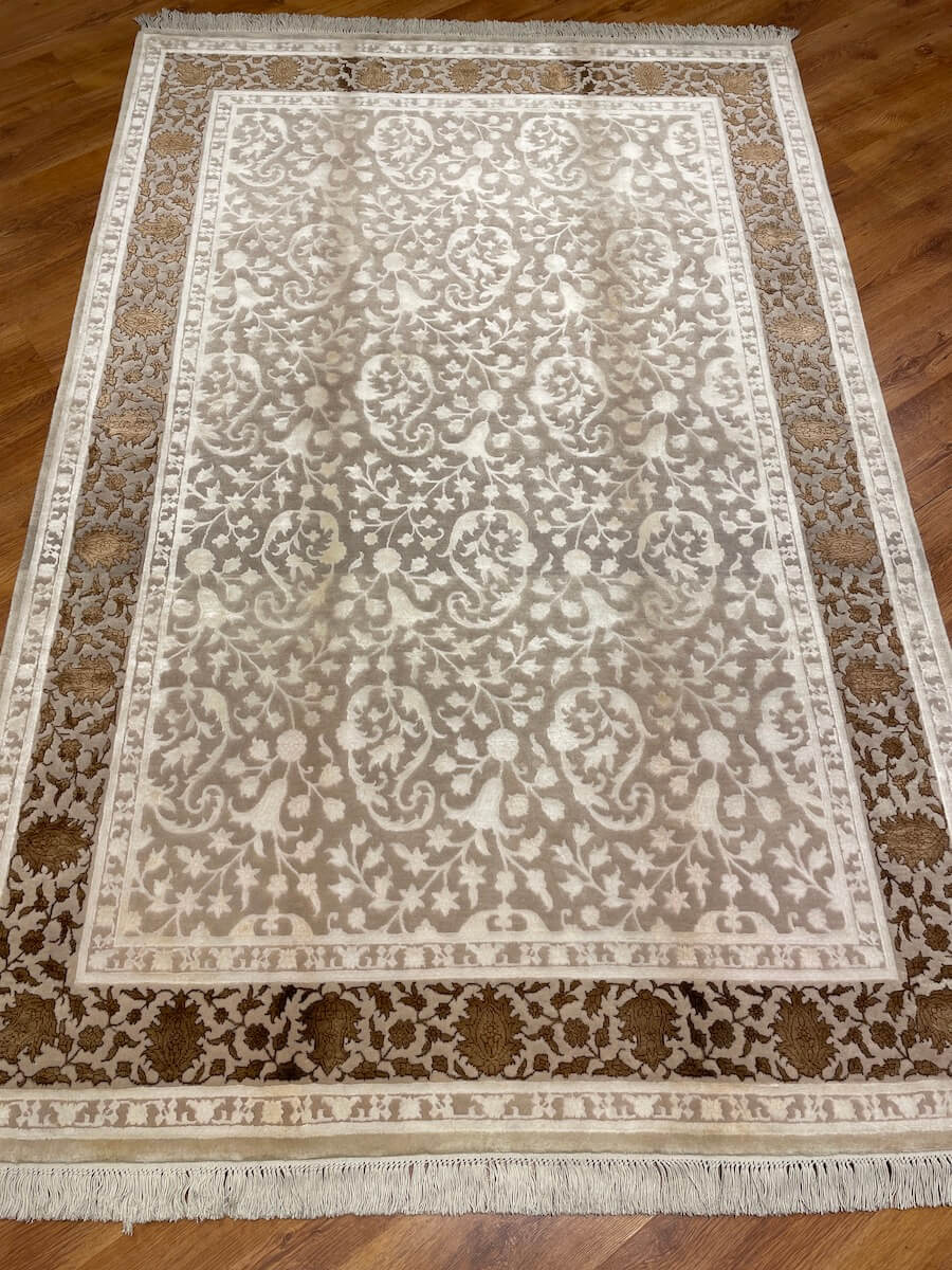 Pelas Silk-Blend Usak Handwoven Rug – 039239 by Camel Carpet