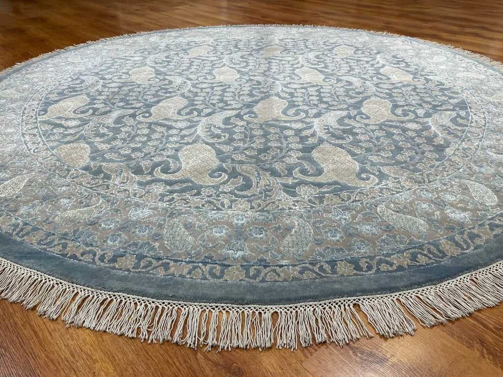 Pelas Silk-Blend Usak Handwoven Round Rug – 062348 by Camel Carpet