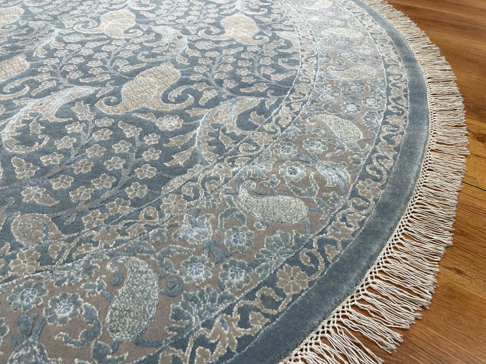 Pelas Silk-Blend Usak Handwoven Round Rug – 062348 by Camel Carpet