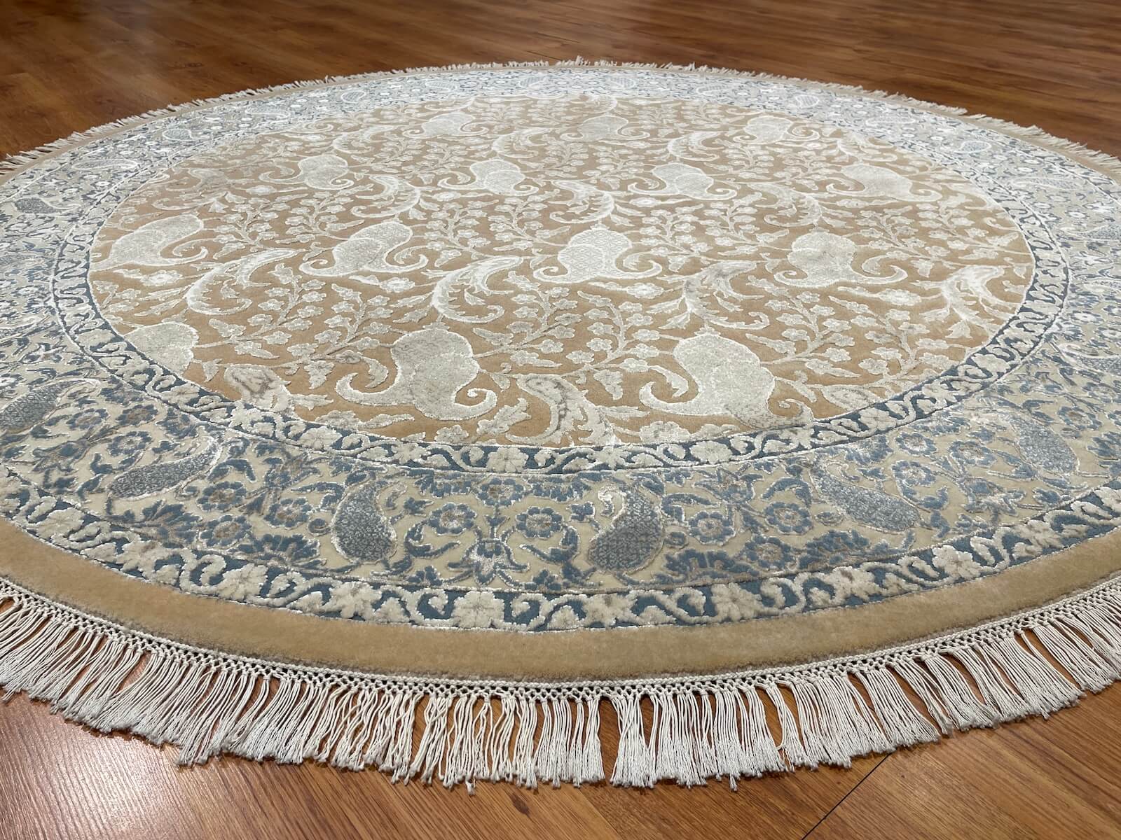 Pelas Silk-Blend Usak Handwoven Round Rug – 073856 by Camel Carpet