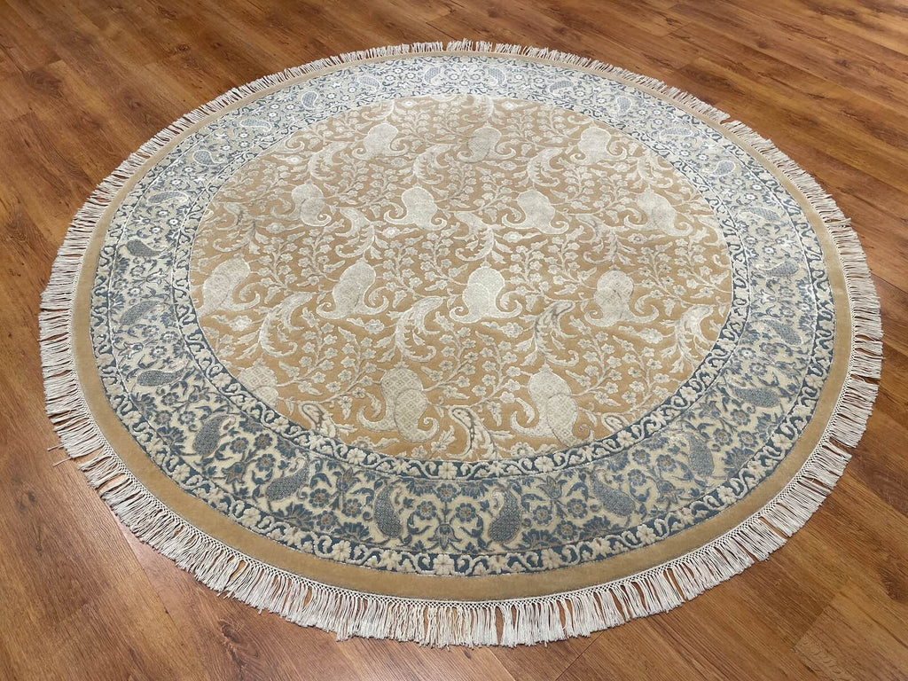 Pelas Silk-Blend Usak Handwoven Round Rug – 073856 by Camel Carpet