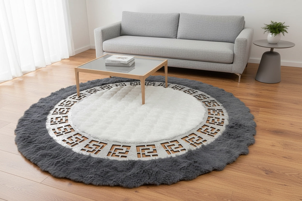 Lazer Kesim Antrasit Round Pelus Rug by Camel Carpet