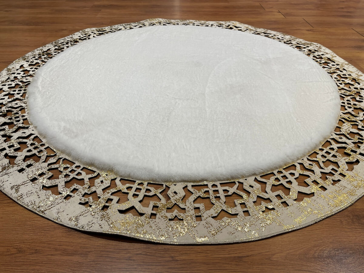 Lazer Kesim Gold Round Pelus Rug by Camel Carpet