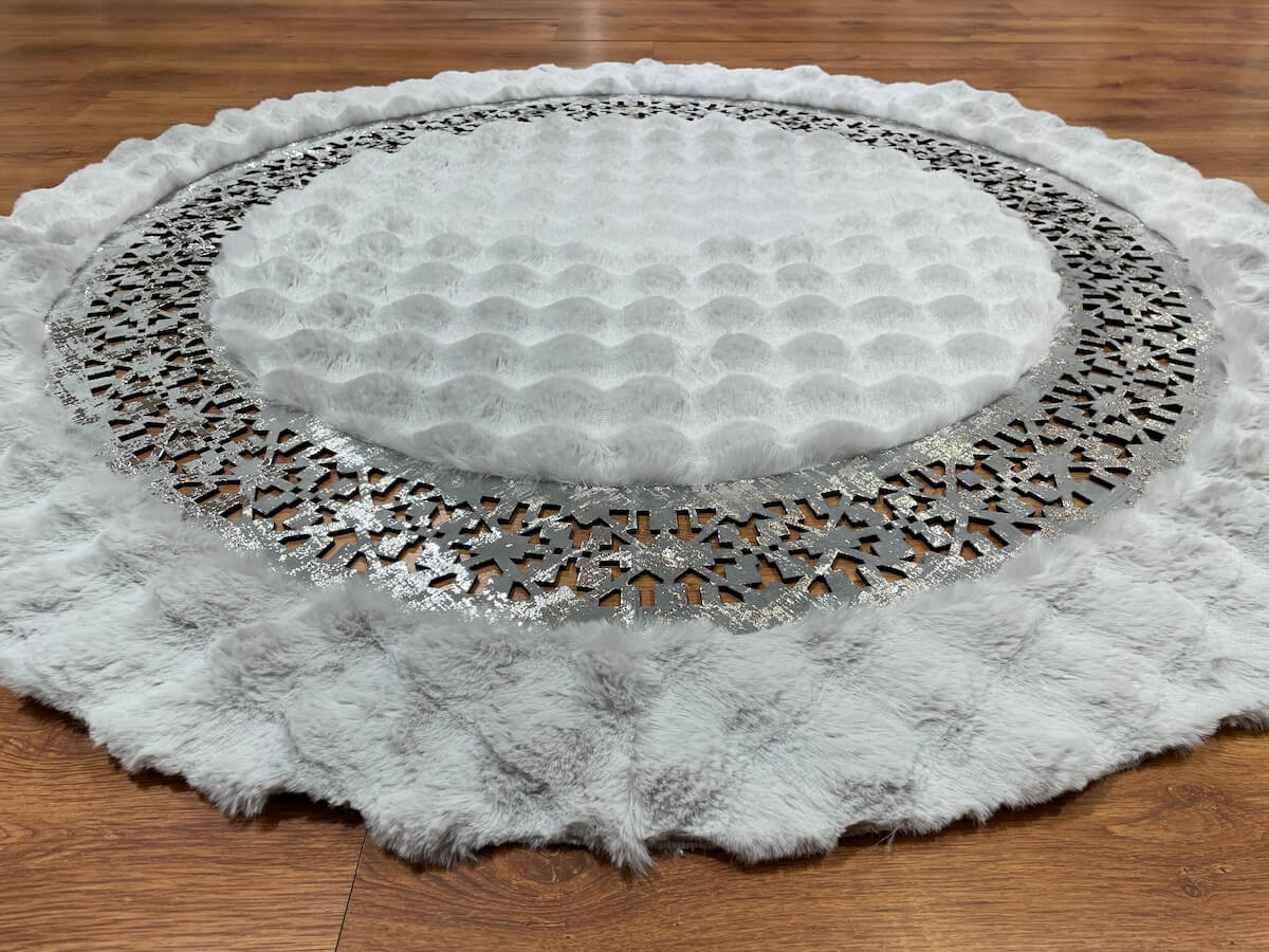 Lazer Kesim Gray Round Pelus Rug by Camel Carpet