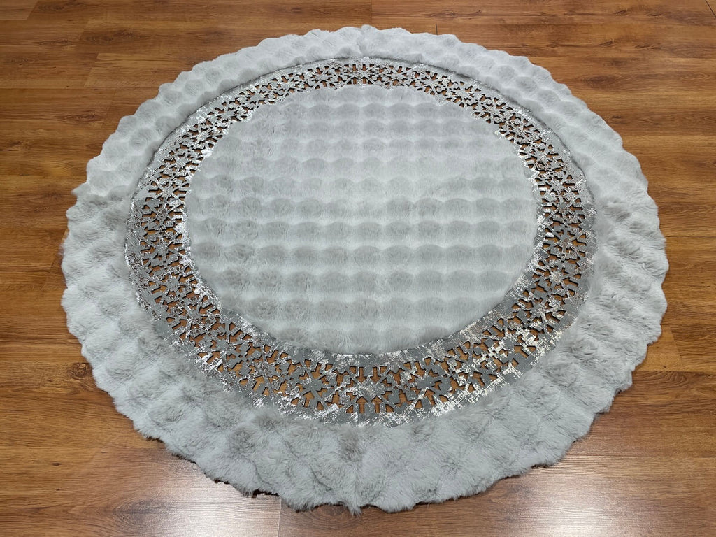 Lazer Kesim Gray Round Pelus Rug by Camel Carpet