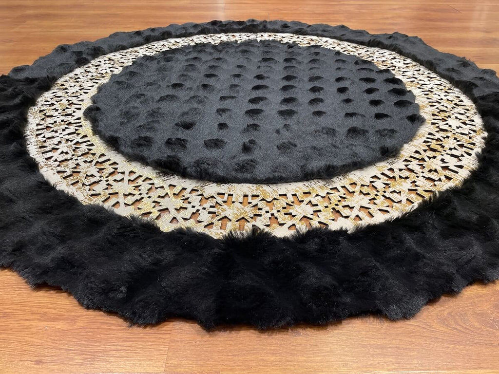 Lazer Kesim Black Round Pelus Rug by Camel Carpet