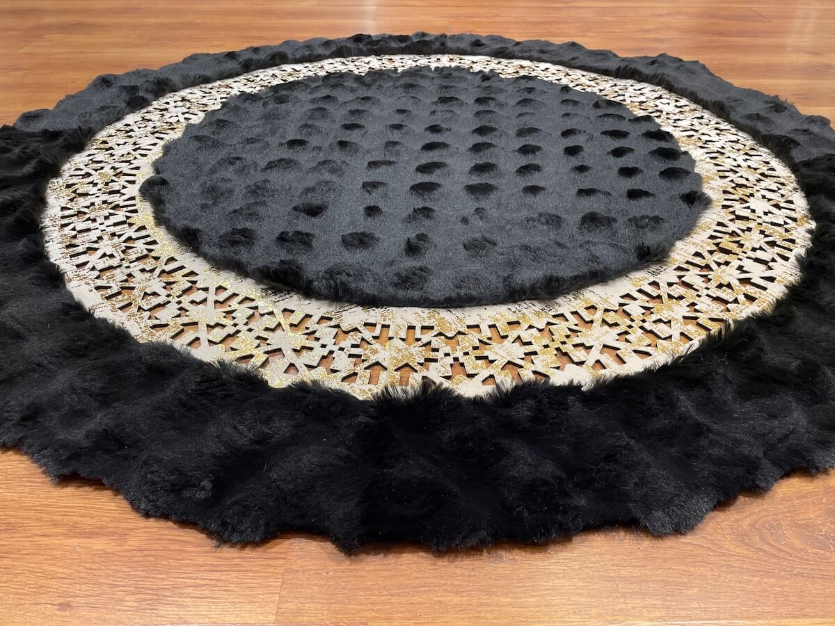 Lazer Kesim Black Round Pelus Rug by Camel Carpet