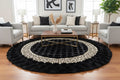 Lazer Kesim Black Round Pelus Rug by Camel Carpet