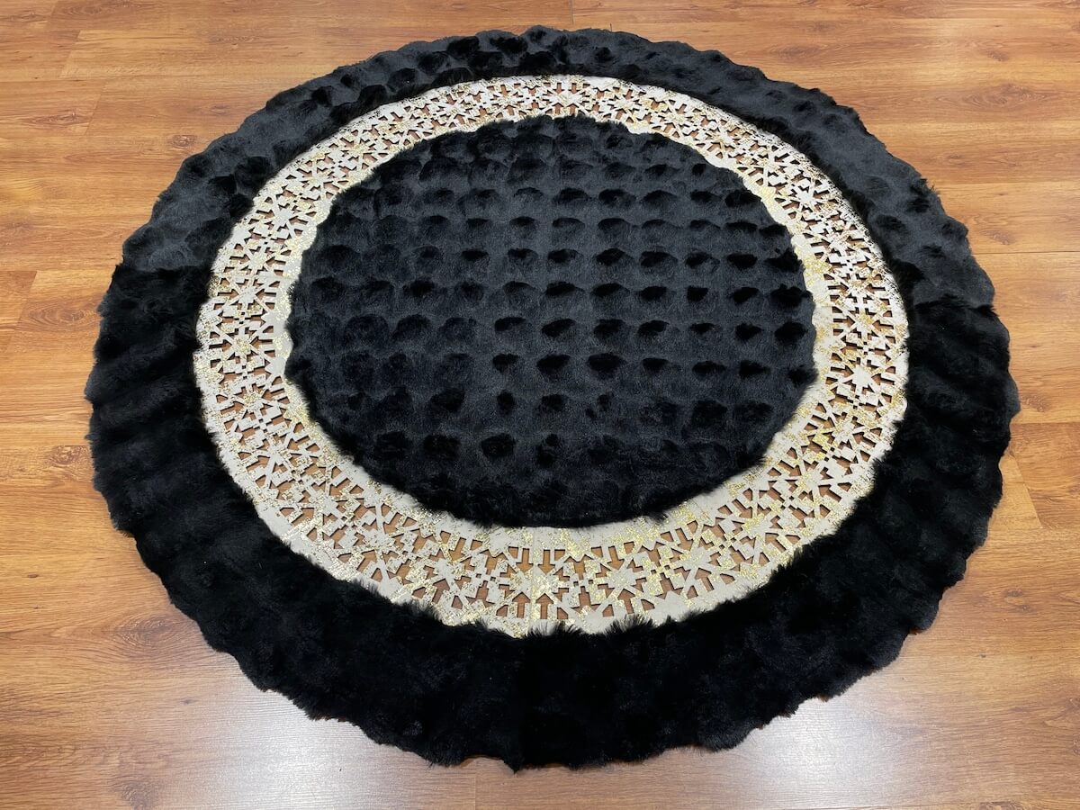 Lazer Kesim Black Round Pelus Rug by Camel Carpet