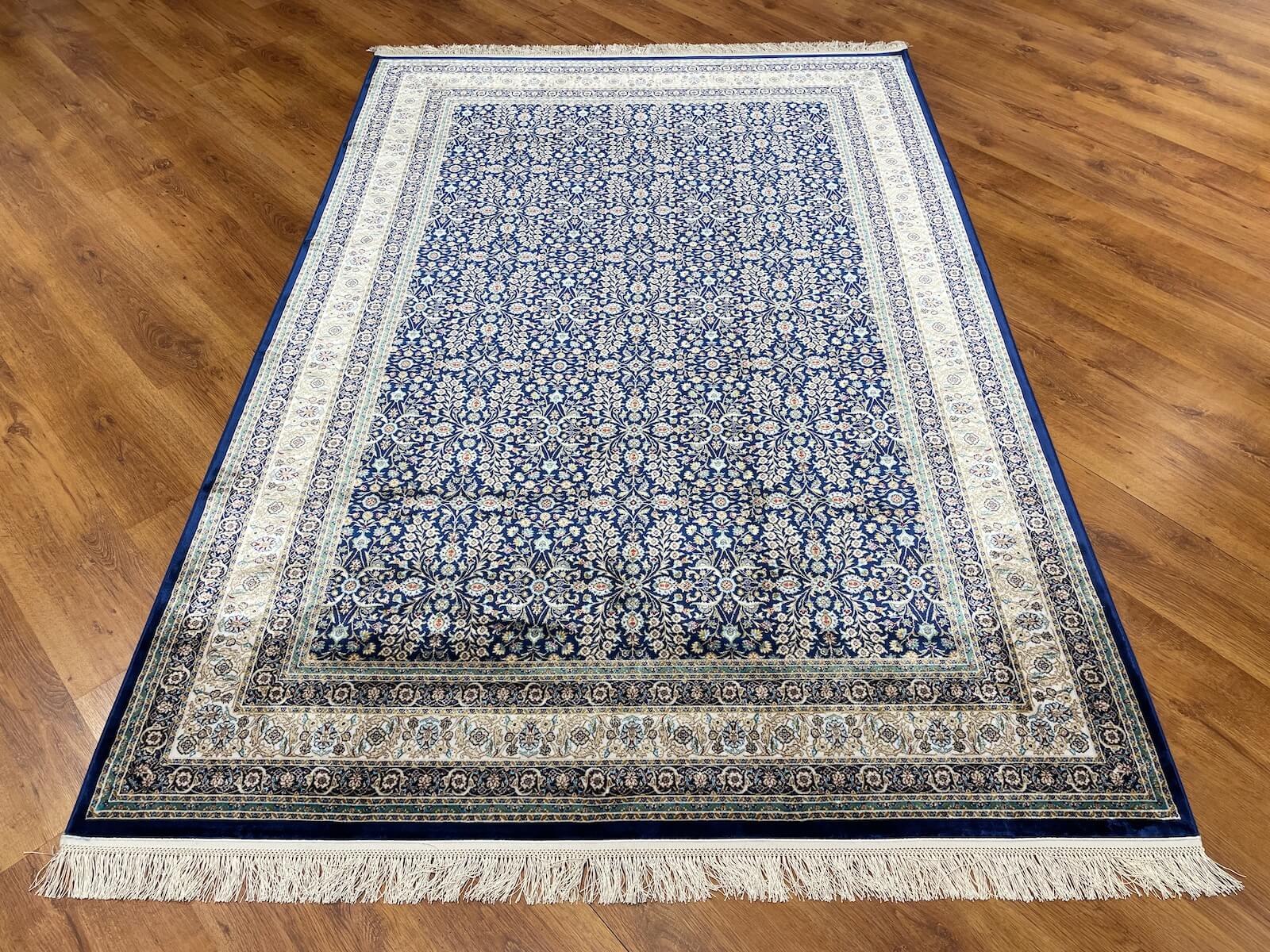 Quality Carpet Bamboo Rug 39758F White L.Navy by Camel Carpet