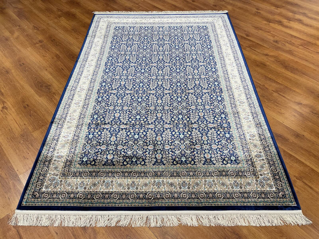 Quality Carpet Bamboo Rug 39758F White L.Navy by Camel Carpet