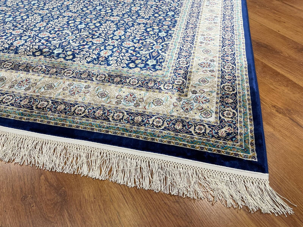 Quality Carpet Bamboo Rug 39758F White L.Navy by Camel Carpet