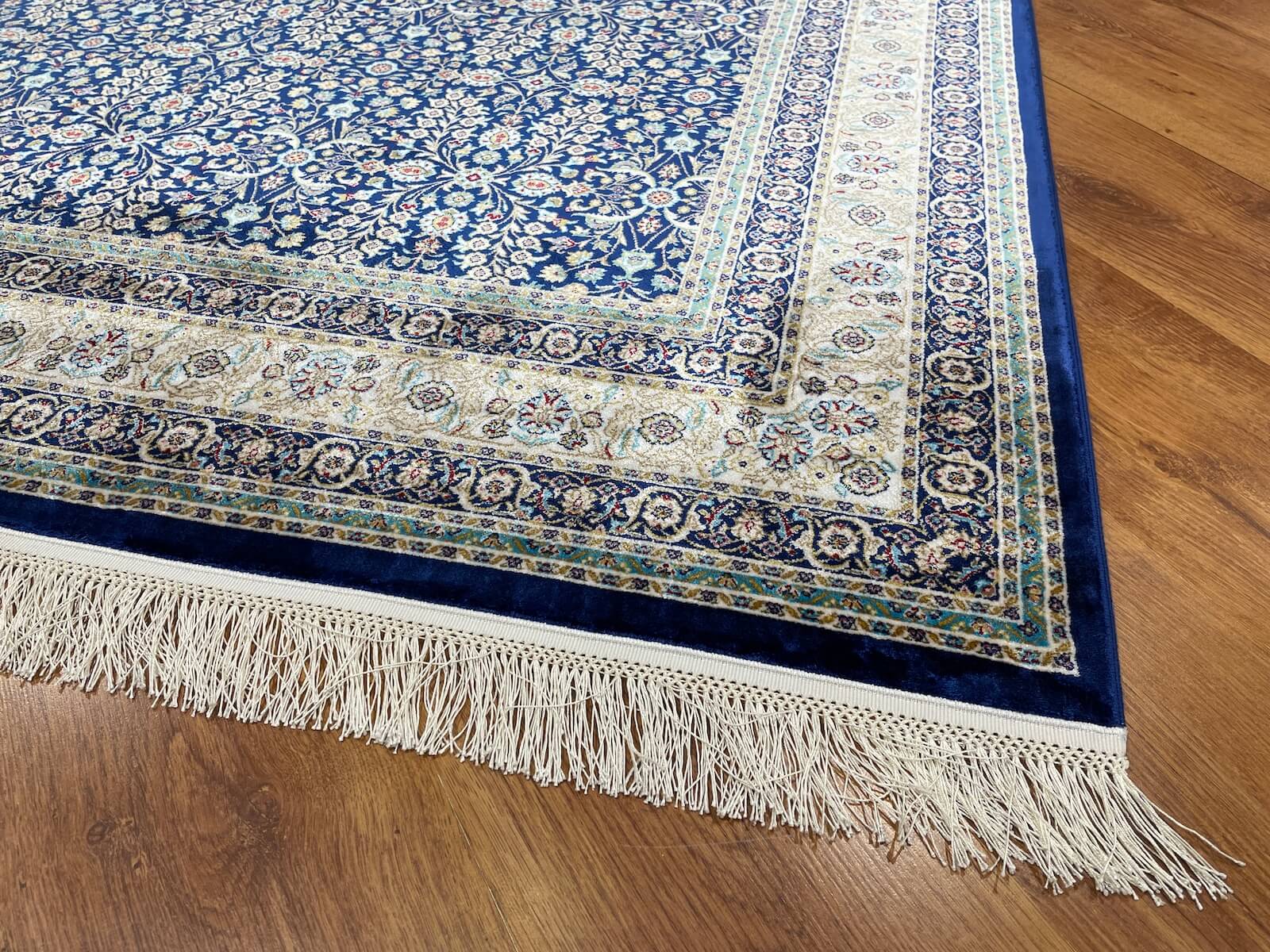 Quality Carpet Bamboo Rug 39758F White L.Navy by Camel Carpet