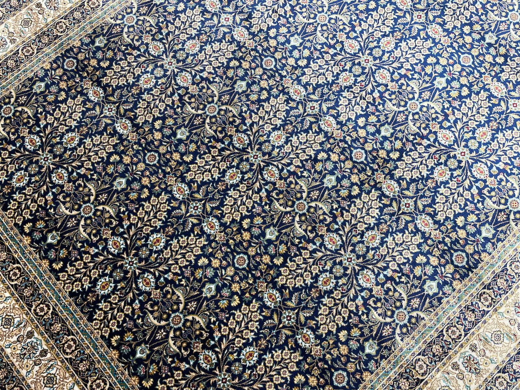 Quality Carpet Bamboo Rug 39758F White L.Navy by Camel Carpet