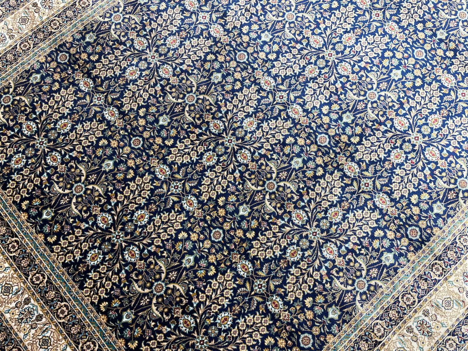 Quality Carpet Bamboo Rug 39758F White L.Navy by Camel Carpet