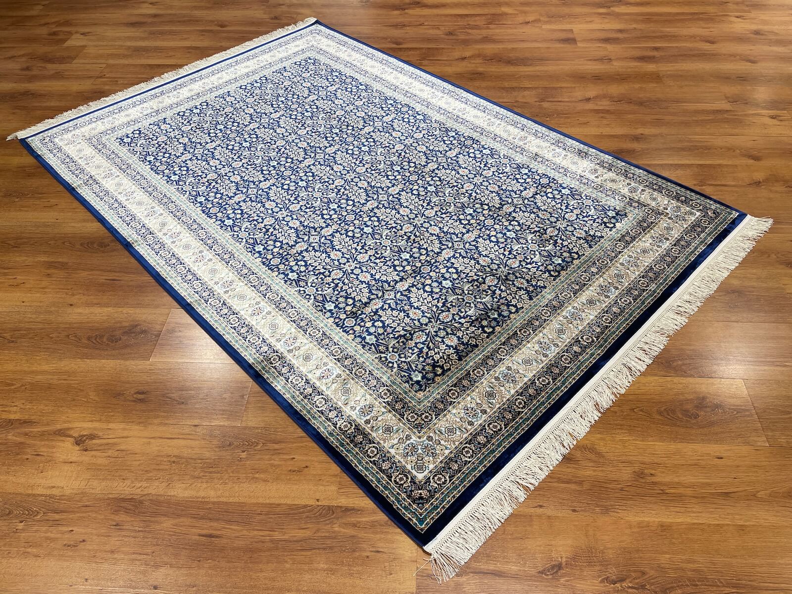 Quality Carpet Bamboo Rug 39758F White L.Navy by Camel Carpet