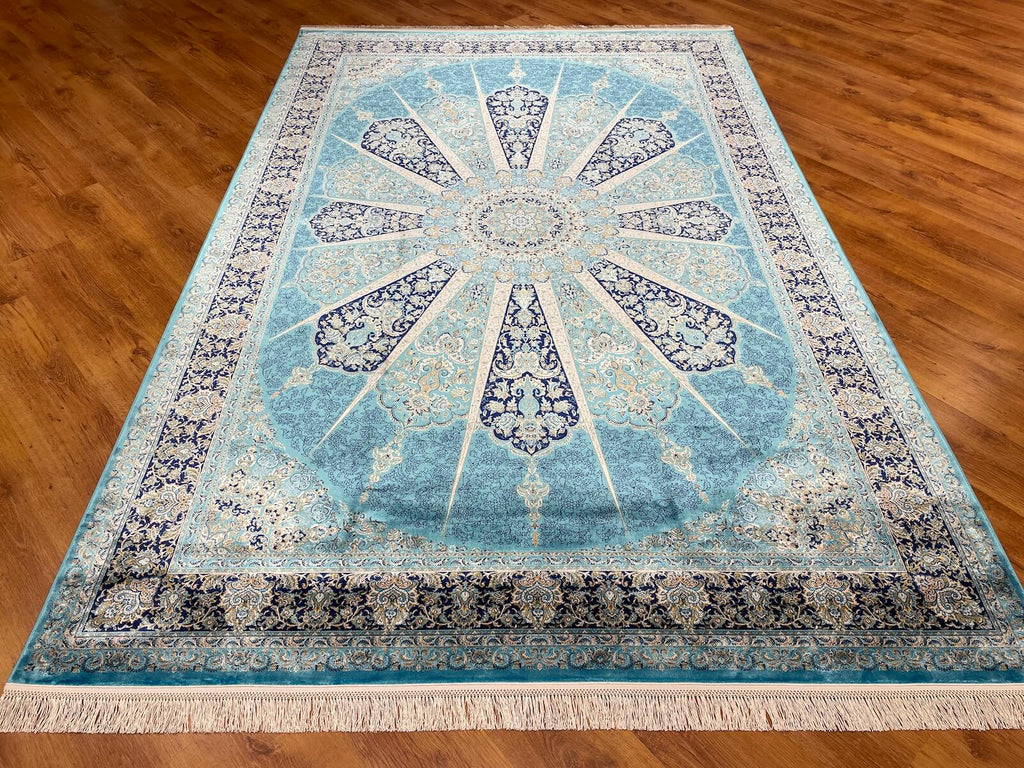 Quality Carpet Bamboo Rug 39811D Turkuaz by Camel Carpet