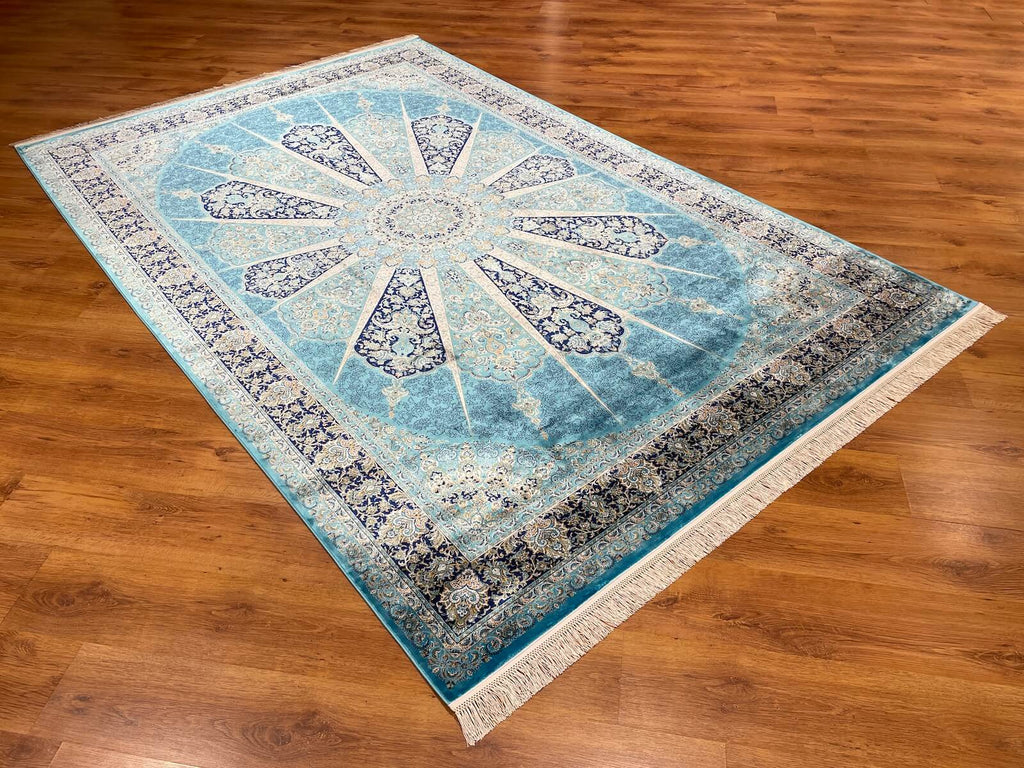 Quality Carpet Bamboo Rug 39811D Turkuaz by Camel Carpet