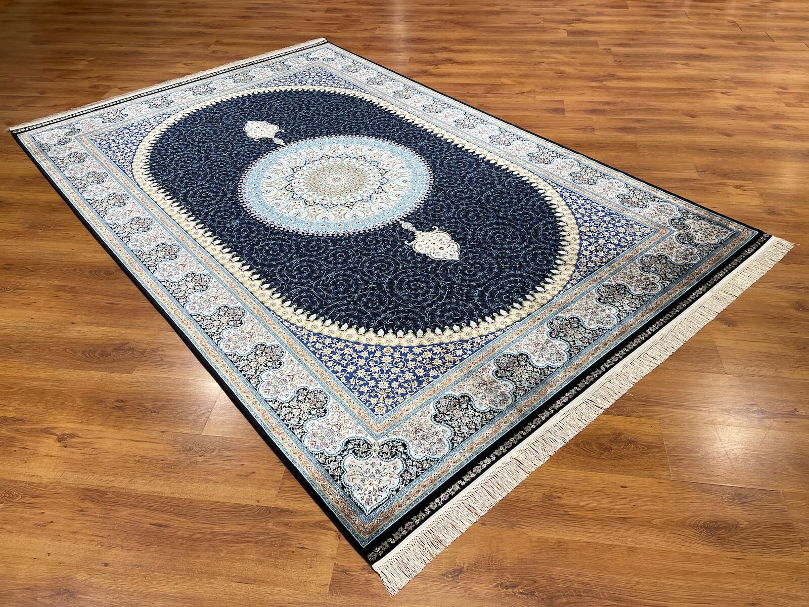 Quality Carpet Bamboo Rug 39867F Navy by Camel Carpet