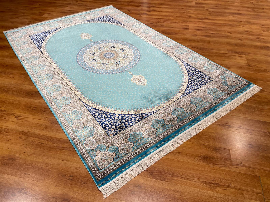 Quality Carpet Bamboo Rug 39867F Turkuaz by Camel Carpet