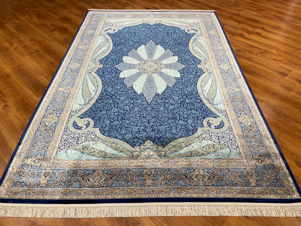 Quality Carpet Bamboo Rug 40014B Navy by Camel Carpet