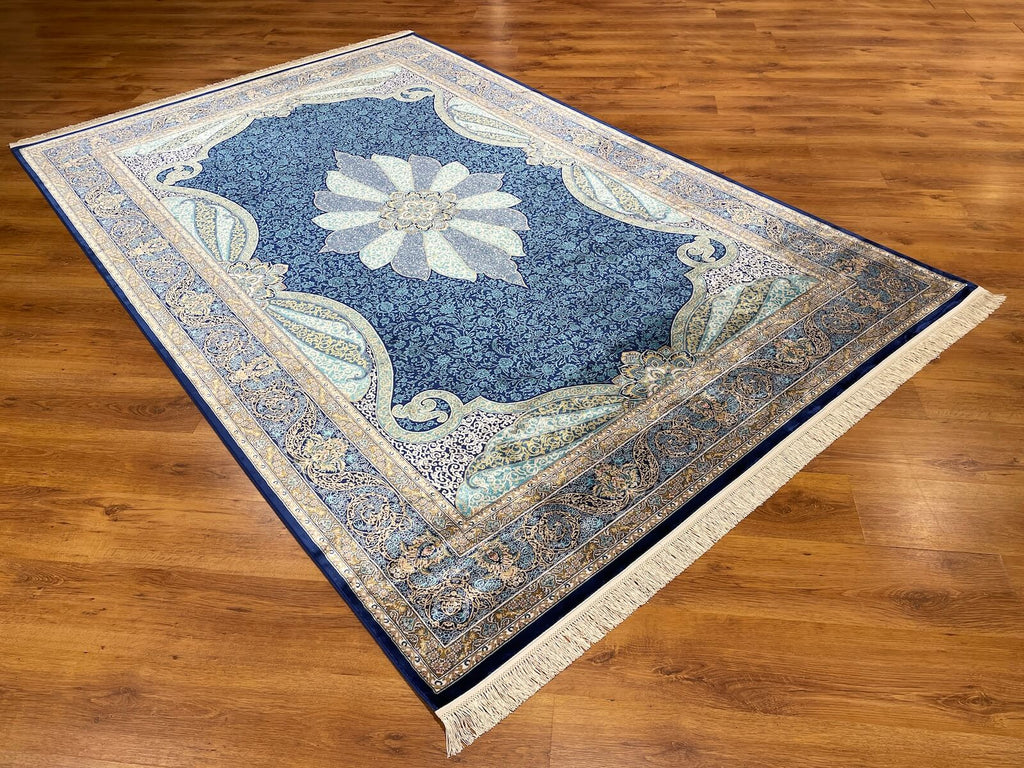 Quality Carpet Bamboo Rug 40014B Navy by Camel Carpet