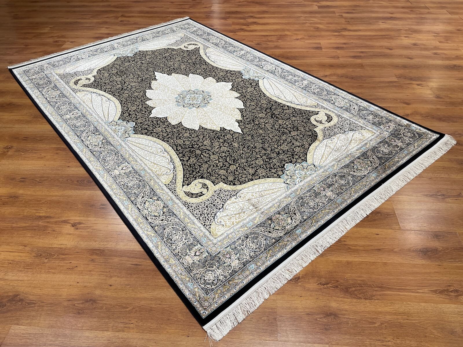 Quality Carpet Bamboo Rug 40014E Navy by Camel Carpet