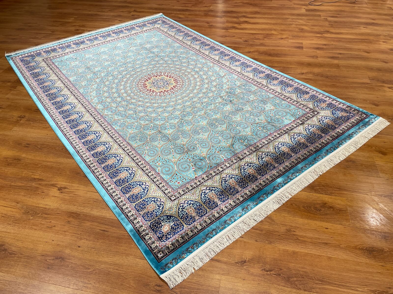 Quality Carpet Bamboo Rug 40445A Turkuaz by Camel Carpet
