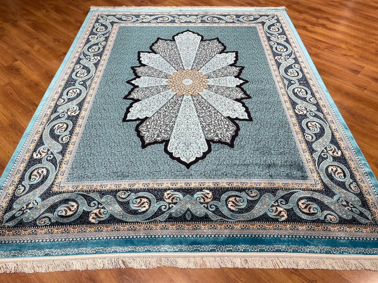 Quality Carpet Bamboo Rug 40708A Turkuaz by Camel Carpet