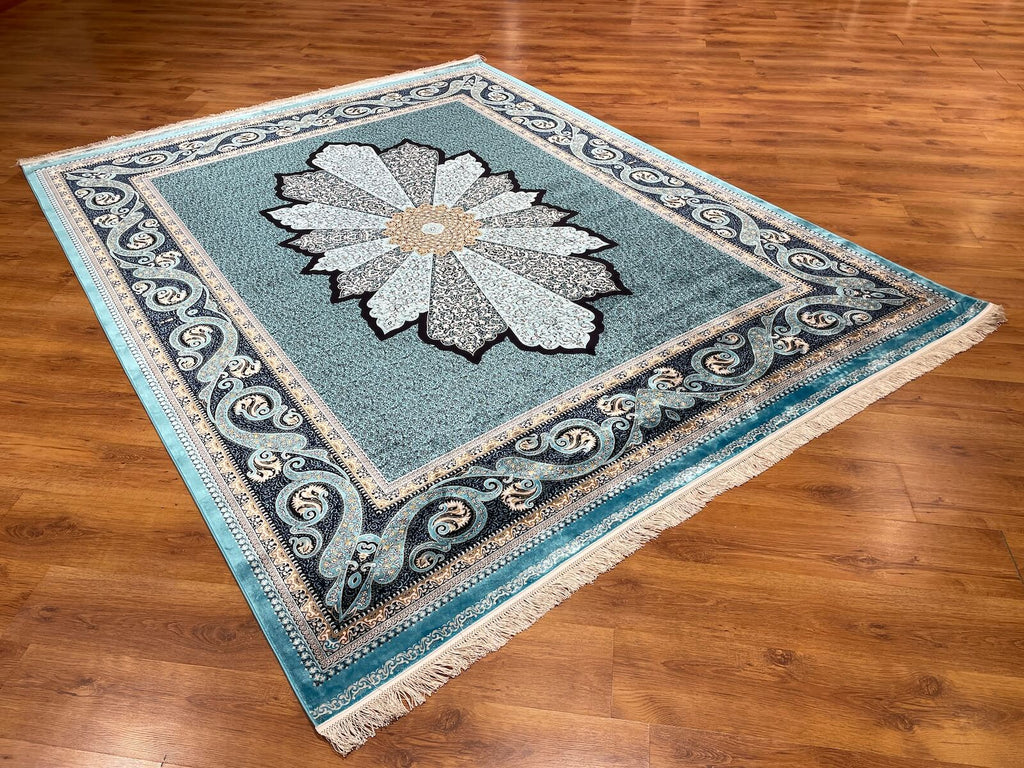 Quality Carpet Bamboo Rug 40708A Turkuaz by Camel Carpet