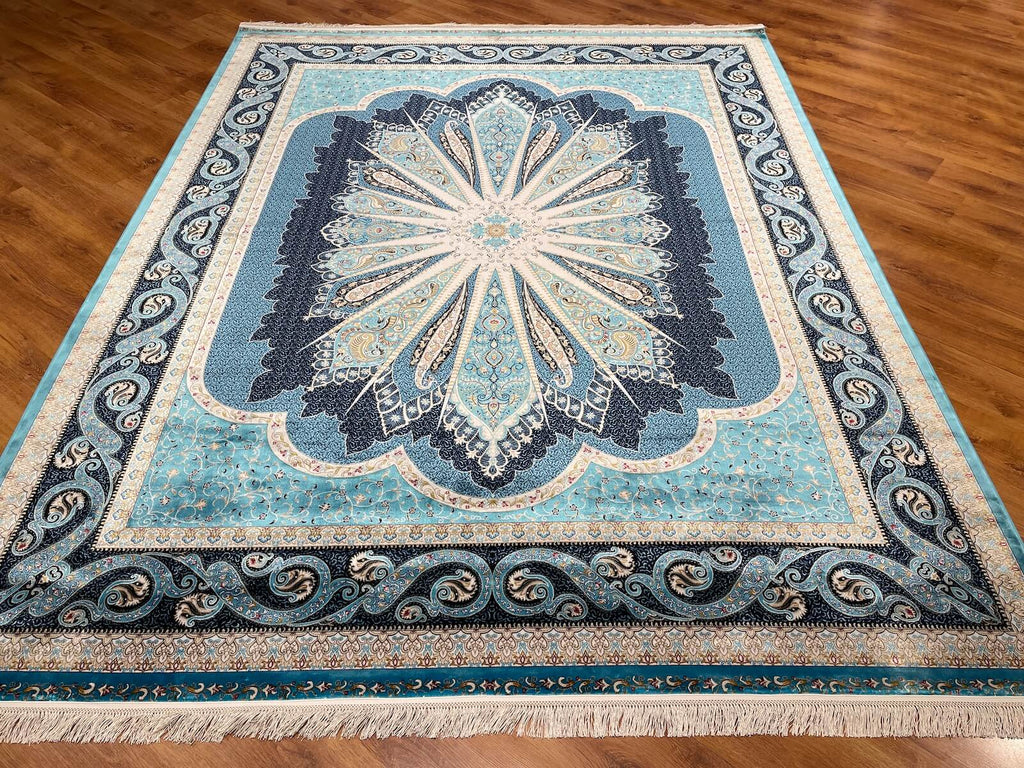 Quality Carpet Bamboo Rug 52820A Turkuaz by Camel Carpet