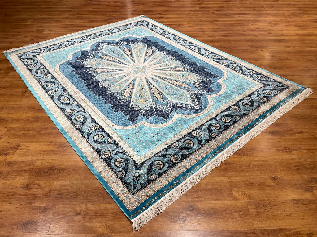Quality Carpet Bamboo Rug 52820A Turkuaz by Camel Carpet