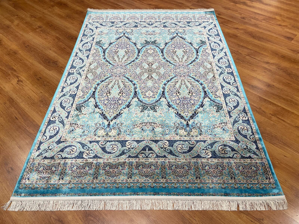 Quality Carpet Bamboo Rug 52863A Turkuaz by Camel Carpet
