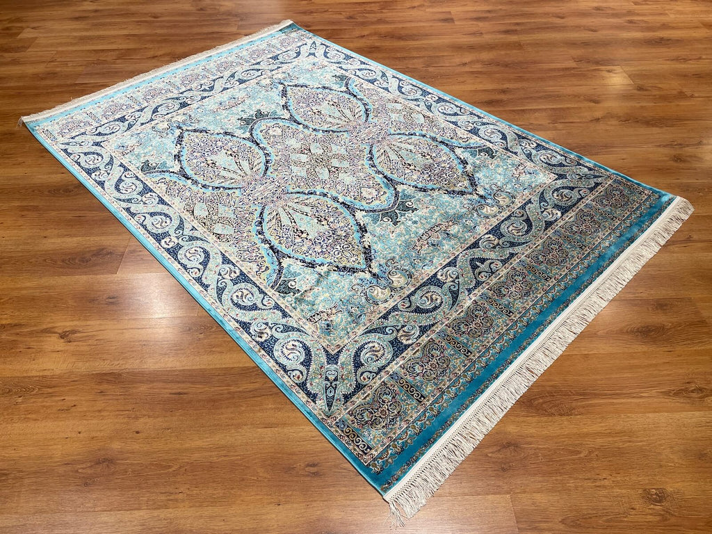 Quality Carpet Bamboo Rug 52863A Turkuaz by Camel Carpet