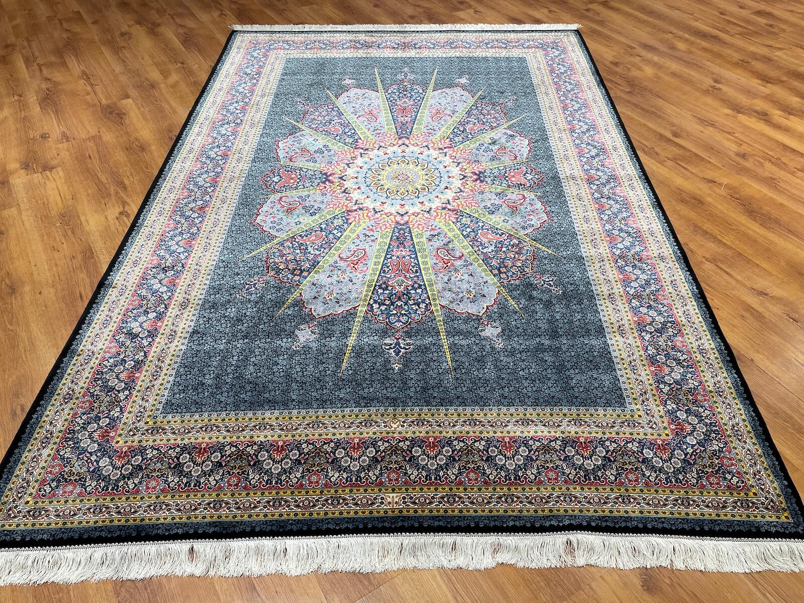 Quality Carpet Bamboo Rug Qum Blue by Camel Carpet