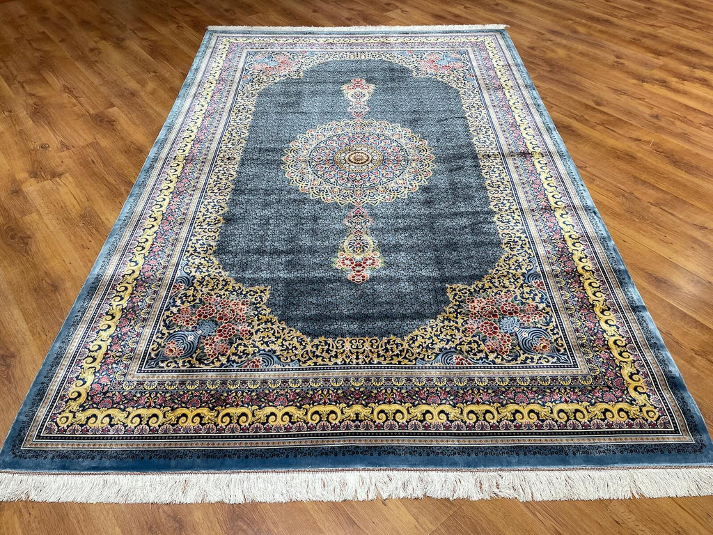 Quality Carpet Bamboo Rug Qum Blue by Camel Carpet