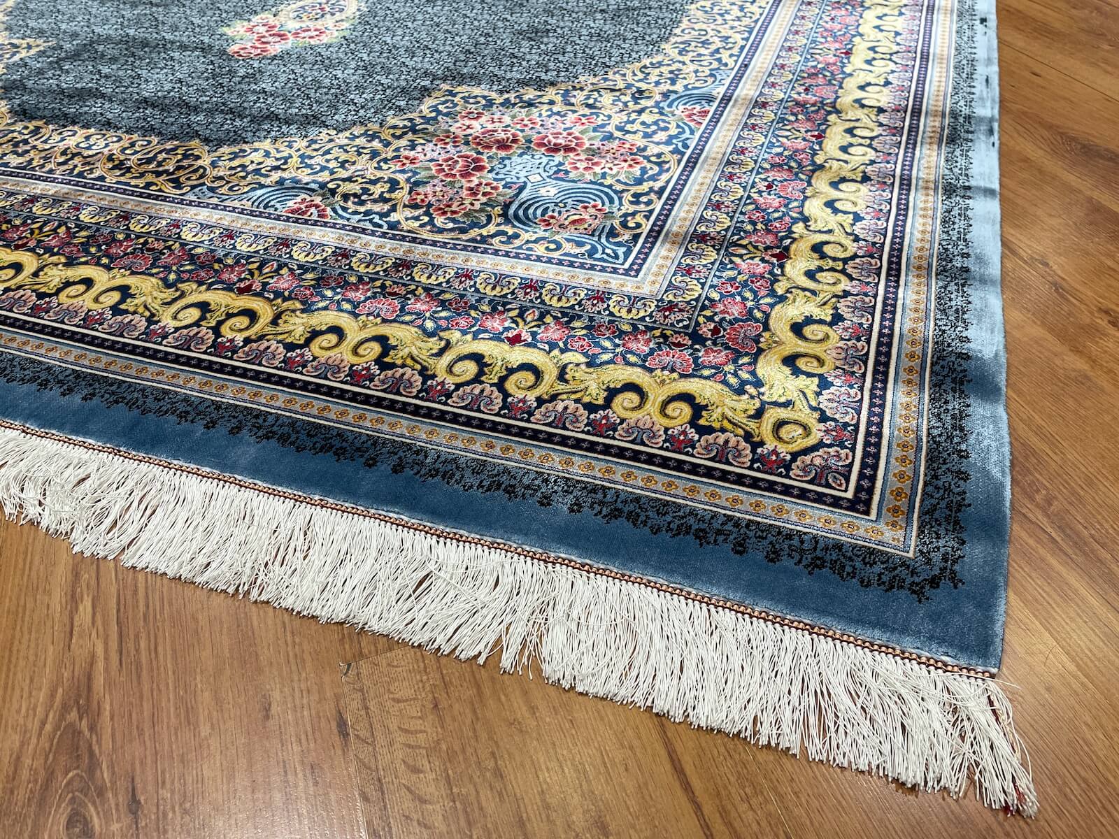 Quality Carpet Bamboo Rug Qum Blue by Camel Carpet