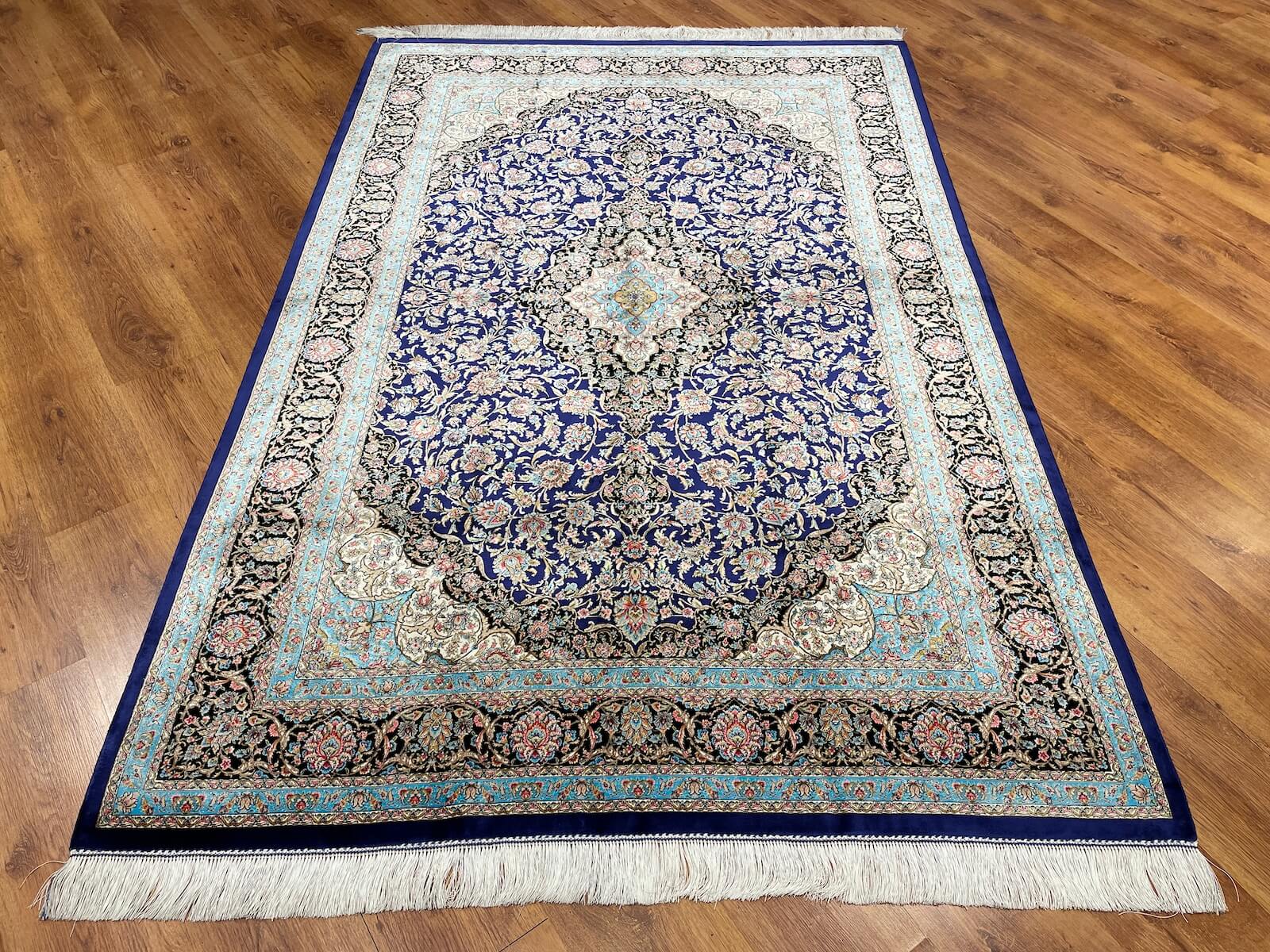 Quality Carpet Bamboo Rug Qum Blue by Camel Carpet