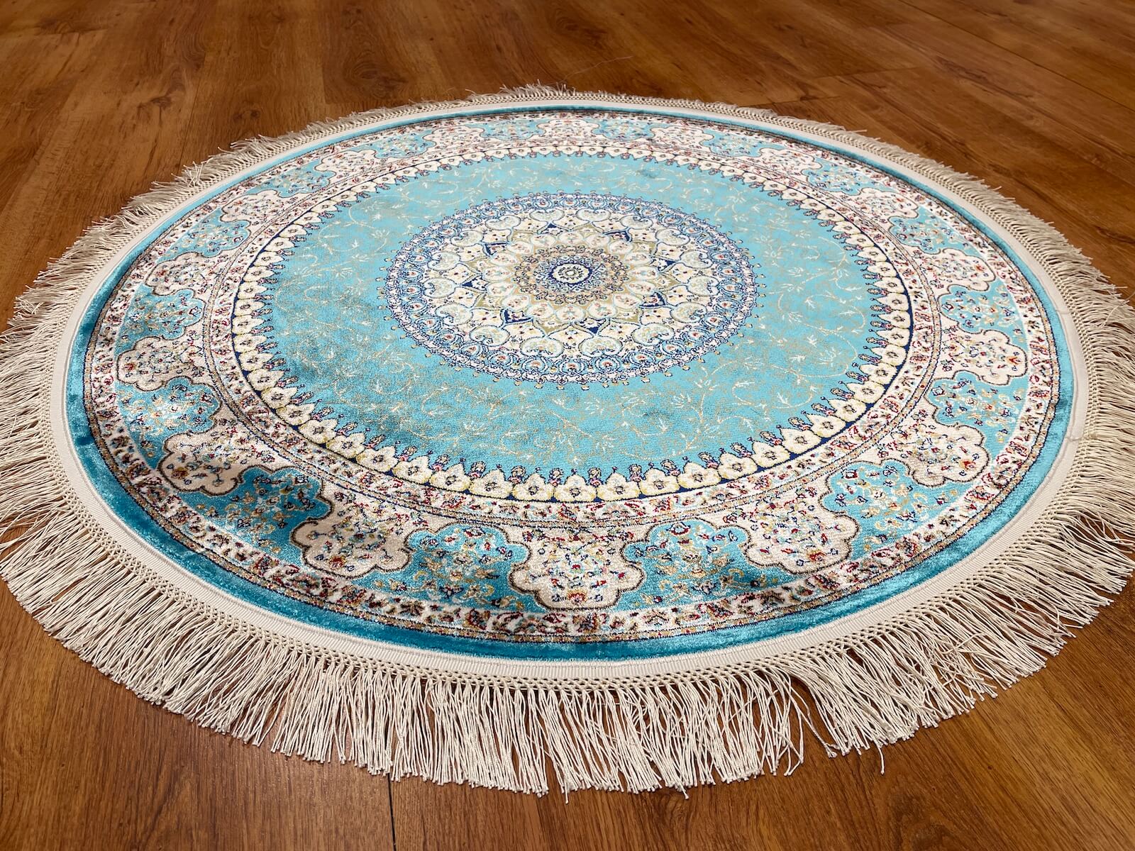 Quality Carpet Bamboo Rug Round 39867F Turkuaz by Camel Carpet