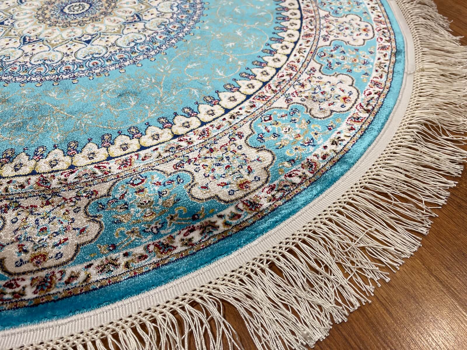 Quality Carpet Bamboo Rug Round 39867F Turkuaz by Camel Carpet