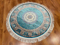 Quality Carpet Bamboo Rug Round 39867F Turkuaz by Camel Carpet