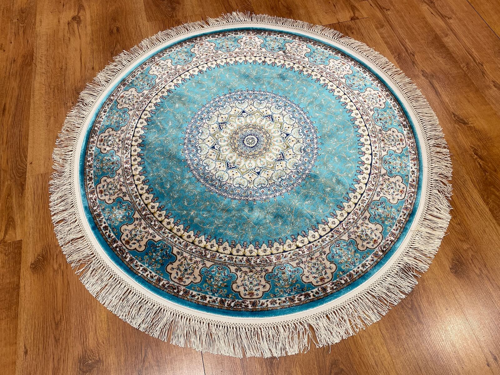 Quality Carpet Bamboo Rug Round 39867F Turkuaz by Camel Carpet