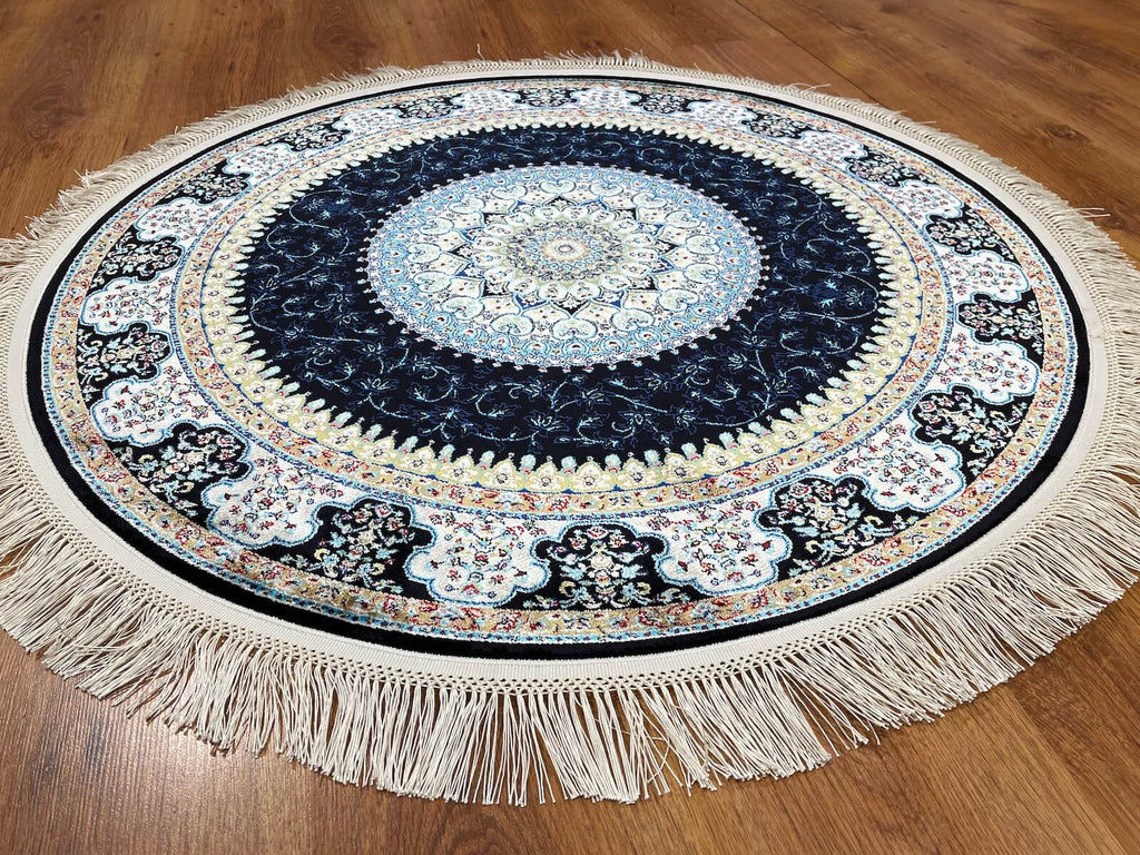 Quality Carpet Bamboo Rug Round 39867F Navy by Camel Carpet