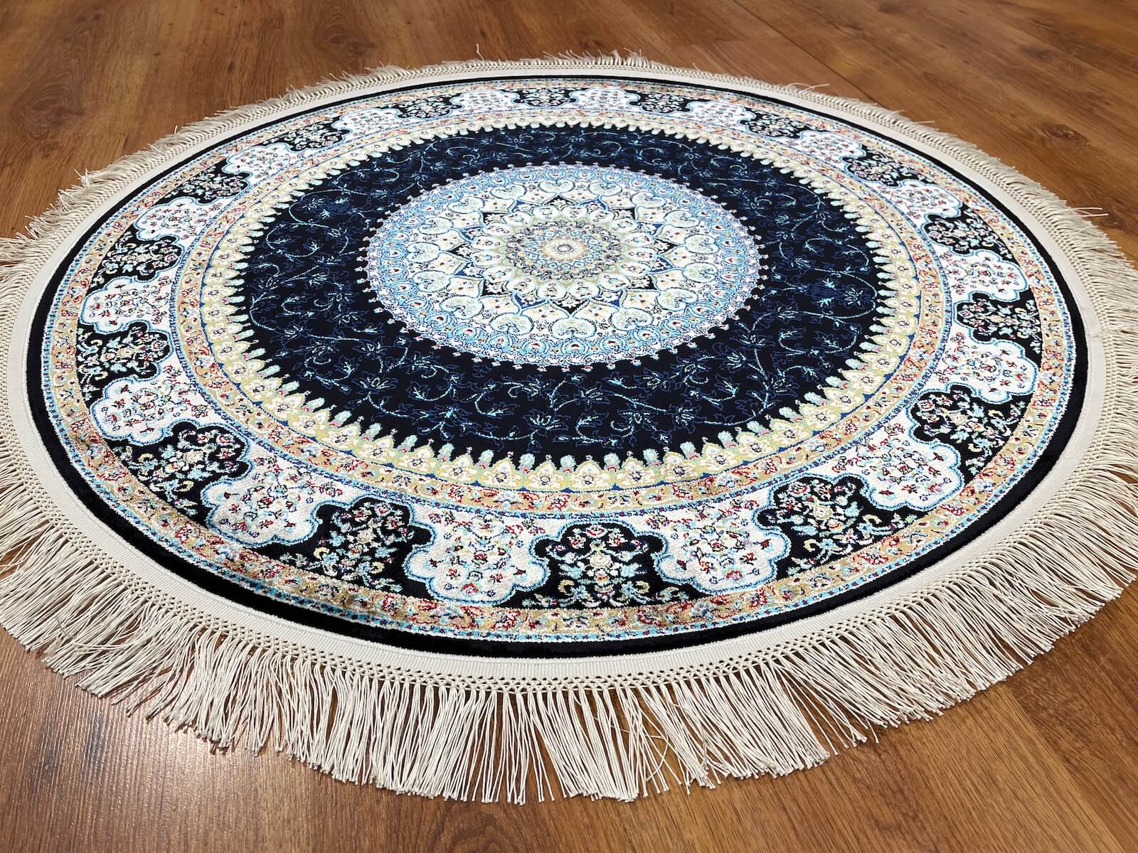 Quality Carpet Bamboo Rug Round 39867F Navy by Camel Carpet