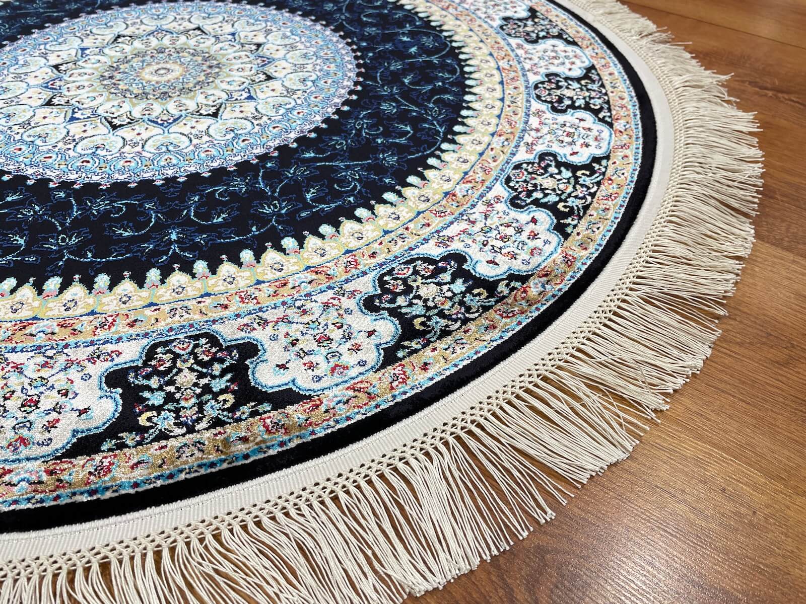 Quality Carpet Bamboo Rug Round 39867F Navy by Camel Carpet