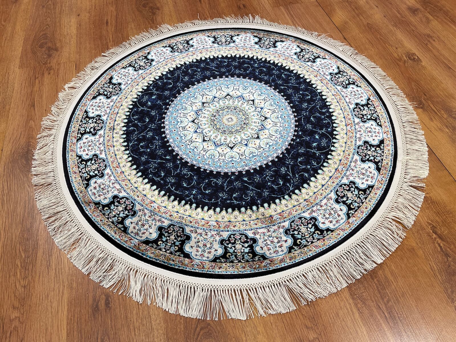 Quality Carpet Bamboo Rug Round 39867F Navy by Camel Carpet