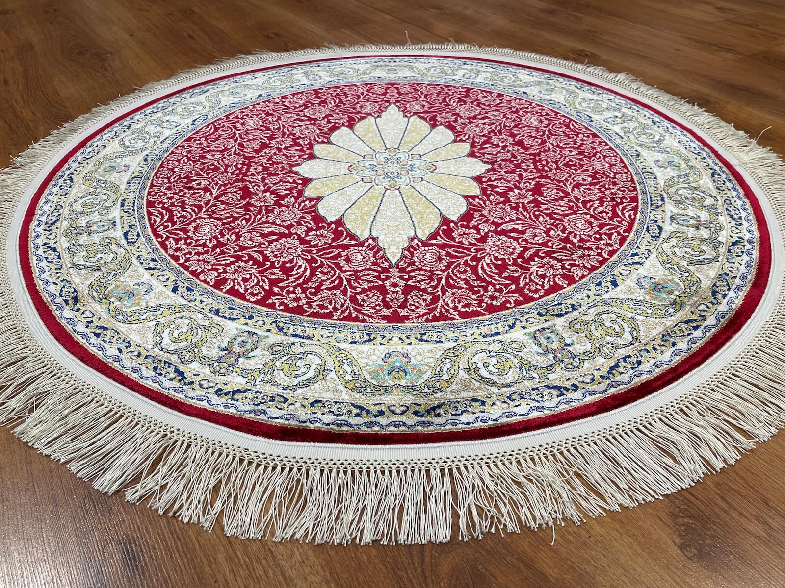 Quality Carpet Bamboo Rug Round 40014B Red by Camel Carpet
