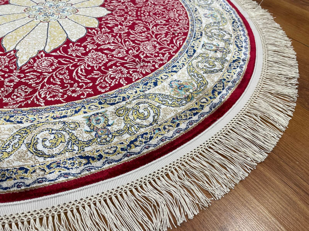 Quality Carpet Bamboo Rug Round 40014B Red by Camel Carpet